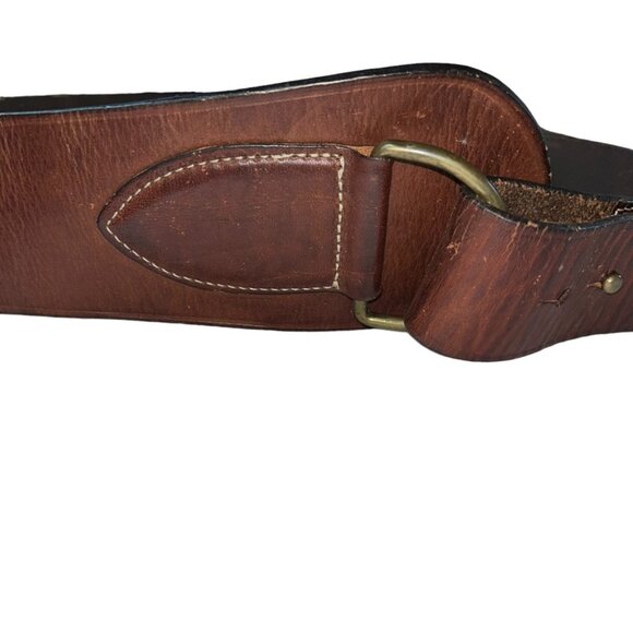Ralph Lauren Coll Brown saddle leather wide statement brass buckle belt … - Picture 5 of 6